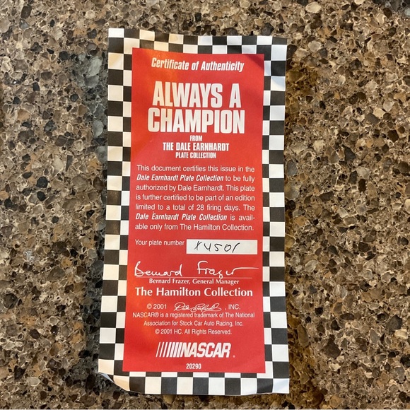 NASCAR Always a Champion 2001-Dale Earnhardt Hamilton Collection Plate With COA - Picture 3 of 11